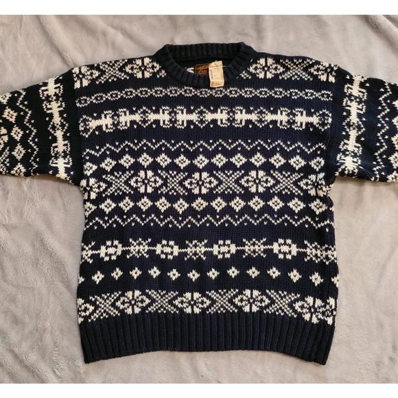 Eddie Bauer Vintage Men’s Blue Grandpa Sweater Nordic Style Cotton Sz Large NWT - Picture 4 of 7